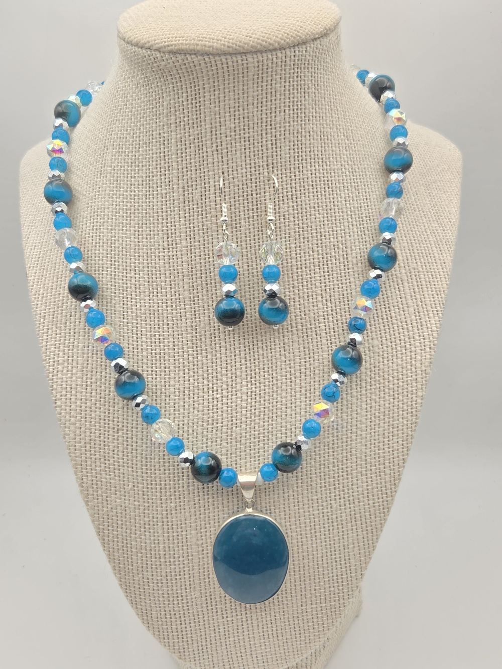 Turquoise Blue Apatite Pendant Necklace with Matching Earrings